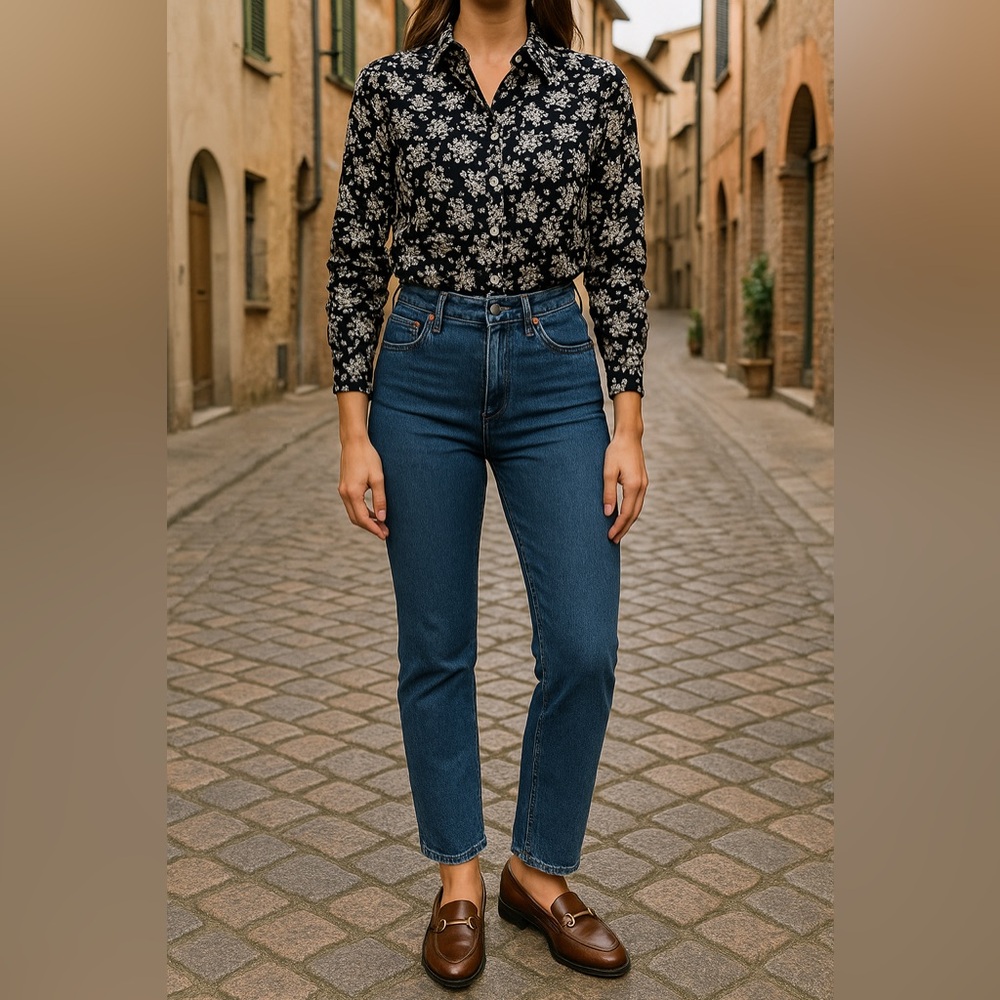 Ralph Lauren Black and White Floral Top